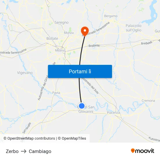 Zerbo to Cambiago map