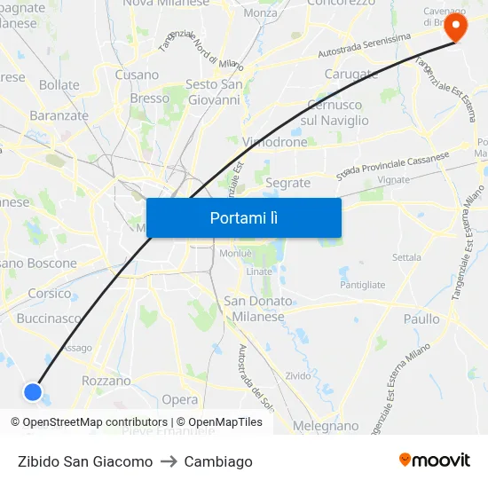 Zibido San Giacomo to Cambiago map