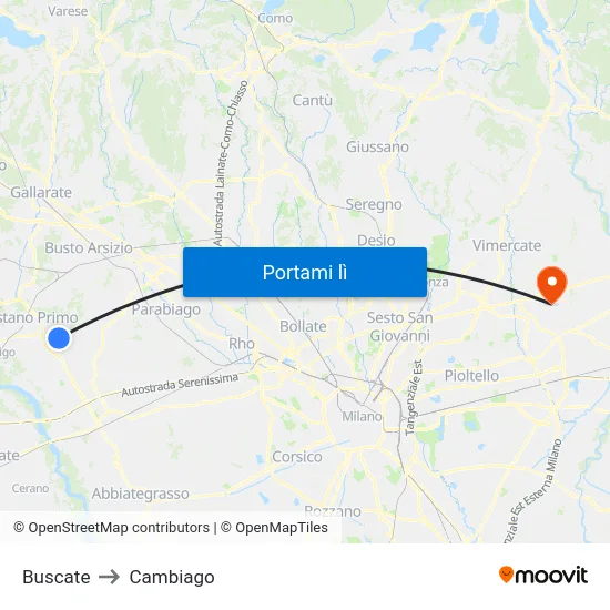 Buscate to Cambiago map