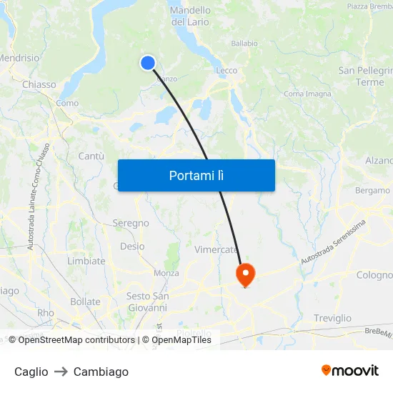 Caglio to Cambiago map