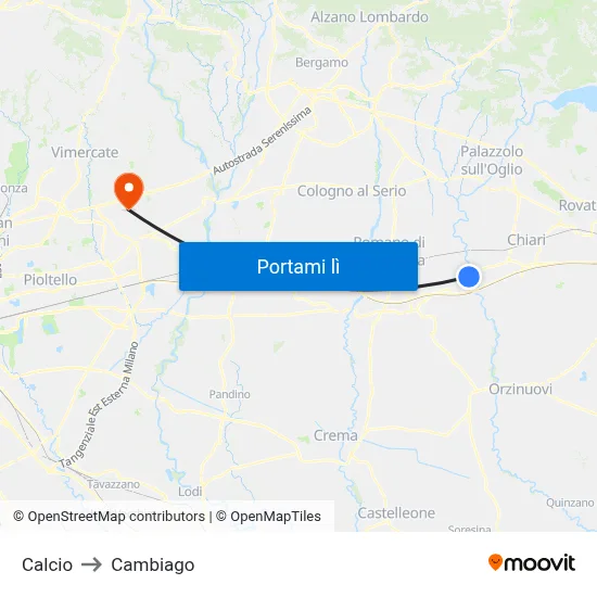 Calcio to Cambiago map