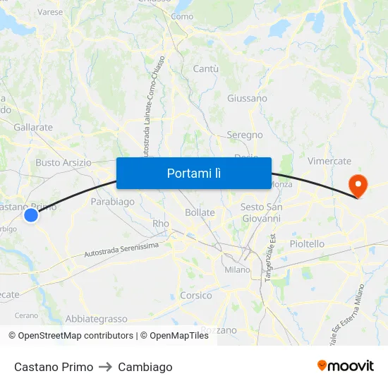 Castano Primo to Cambiago map
