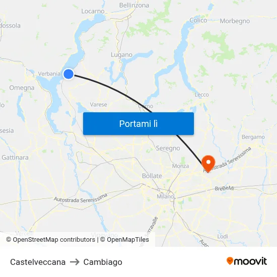 Castelveccana to Cambiago map