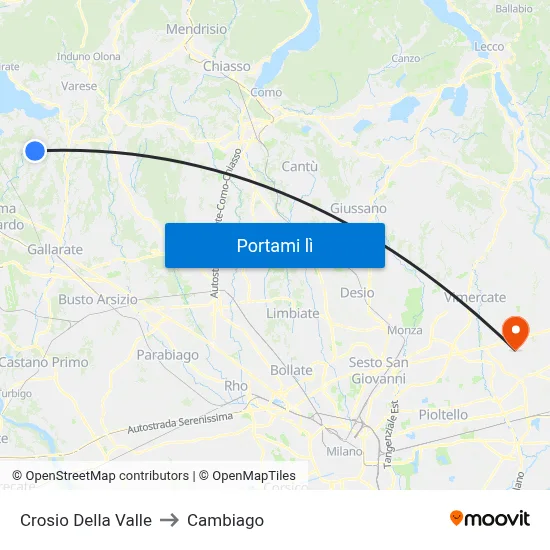 Crosio Della Valle to Cambiago map