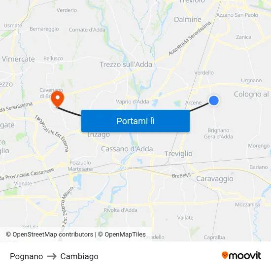 Pognano to Cambiago map