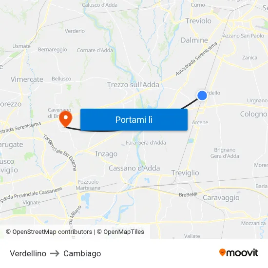 Verdellino to Cambiago map