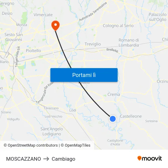 MOSCAZZANO to Cambiago map