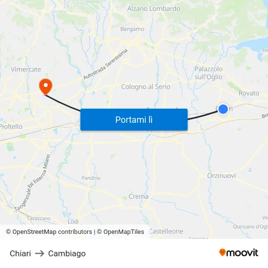 Chiari to Cambiago map