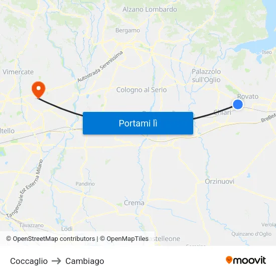 Coccaglio to Cambiago map