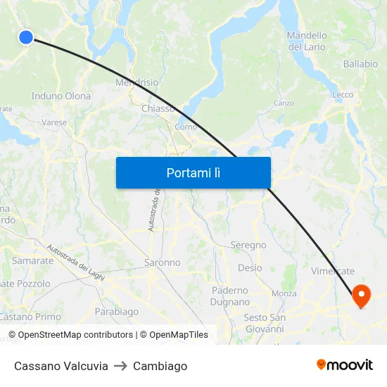 Cassano Valcuvia to Cambiago map