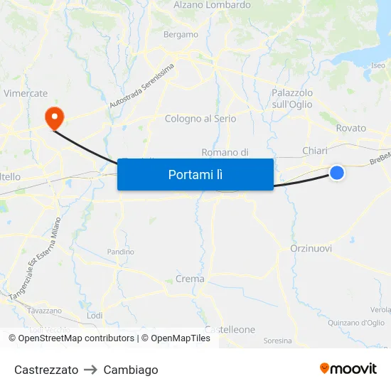 Castrezzato to Cambiago map