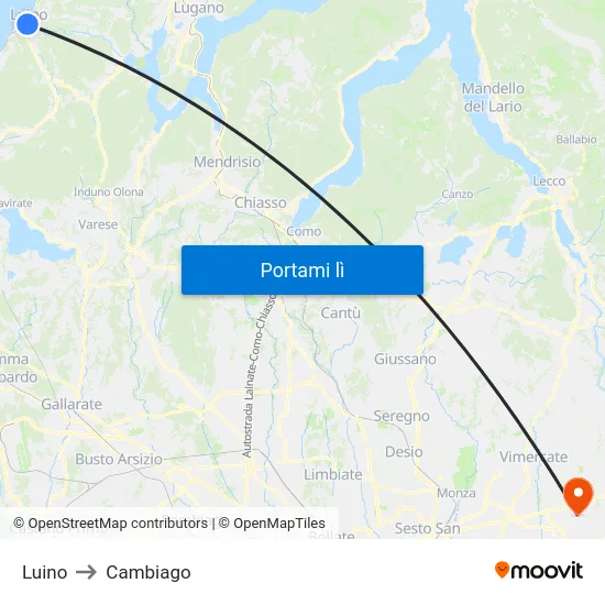 Luino to Cambiago map