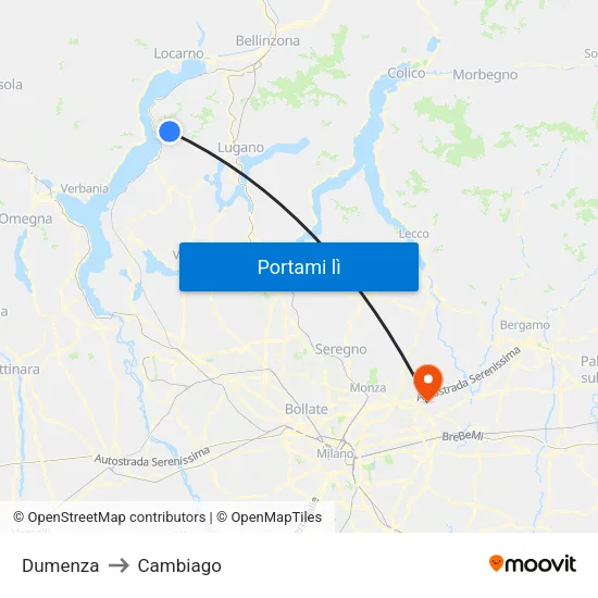 Dumenza to Cambiago map