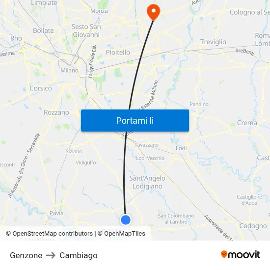 Genzone to Cambiago map