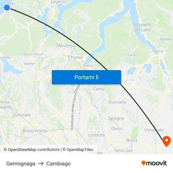 Germignaga to Cambiago map