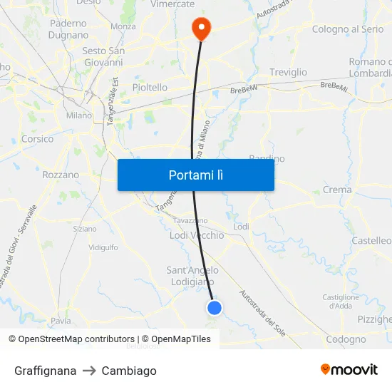Graffignana to Cambiago map