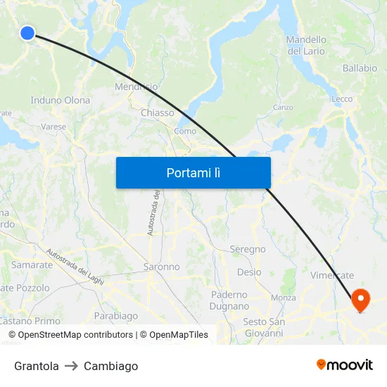 Grantola to Cambiago map
