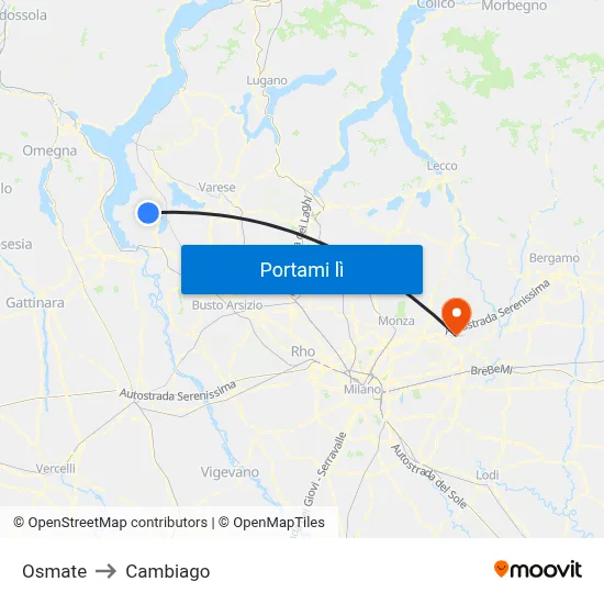 Osmate to Cambiago map