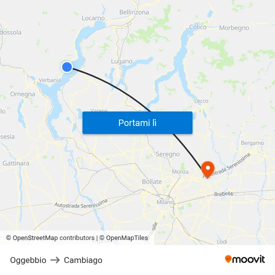 Oggebbio to Cambiago map