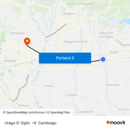 Urago D' Oglio to Cambiago map
