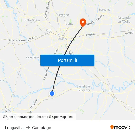 Lungavilla to Cambiago map