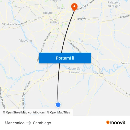 Menconico to Cambiago map