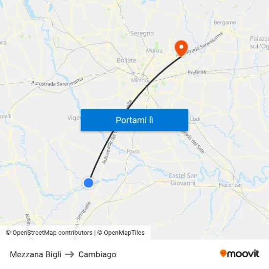 Mezzana Bigli to Cambiago map