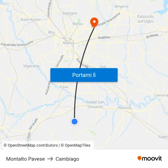 Montalto Pavese to Cambiago map