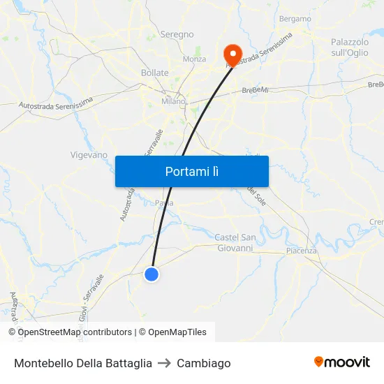 Montebello Della Battaglia to Cambiago map