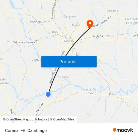 Corana to Cambiago map