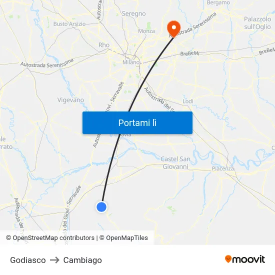 Godiasco to Cambiago map