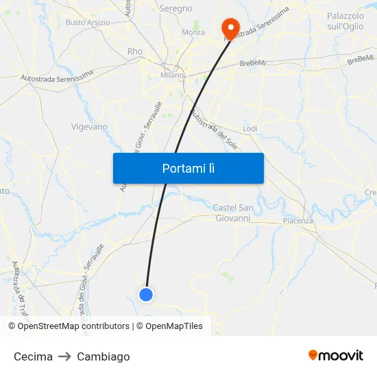 Cecima to Cambiago map