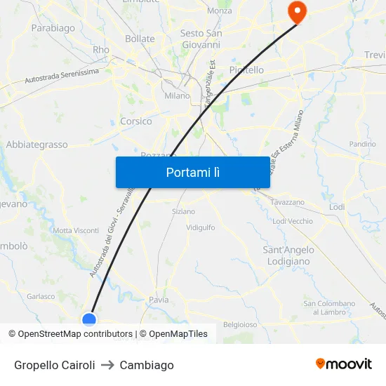 Gropello Cairoli to Cambiago map