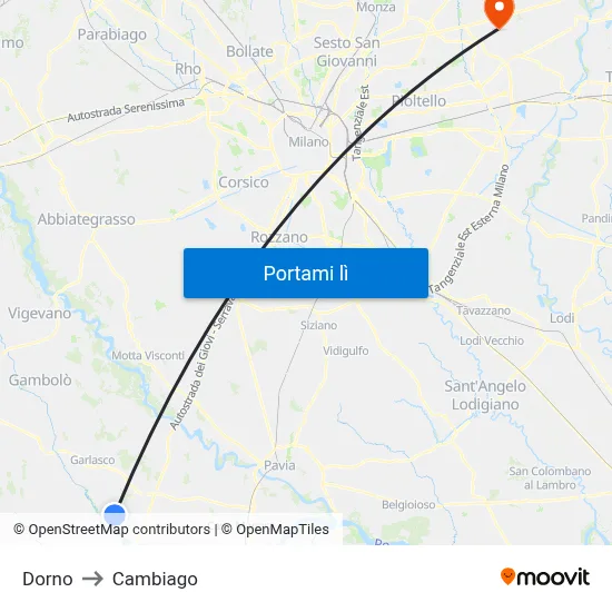 Dorno to Cambiago map