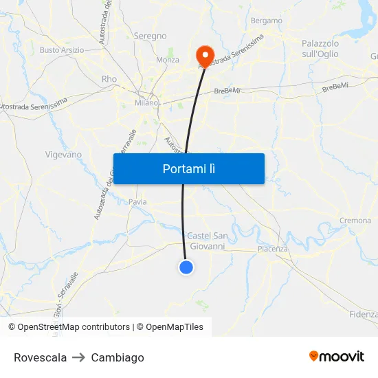 Rovescala to Cambiago map