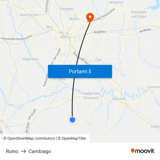 Ruino to Cambiago map