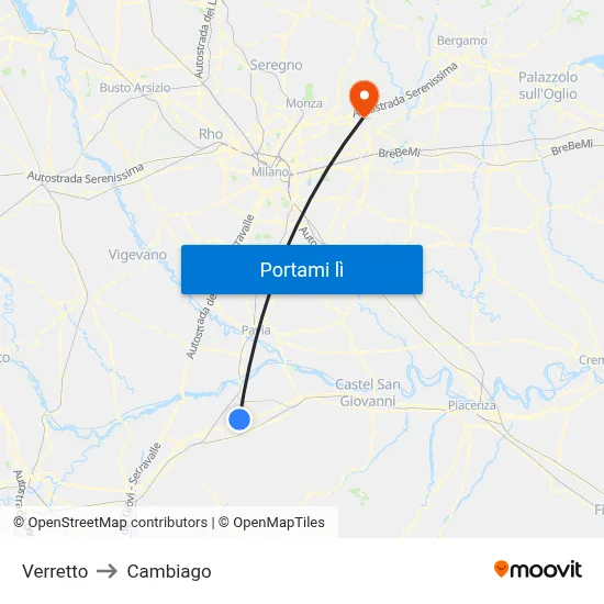 Verretto to Cambiago map