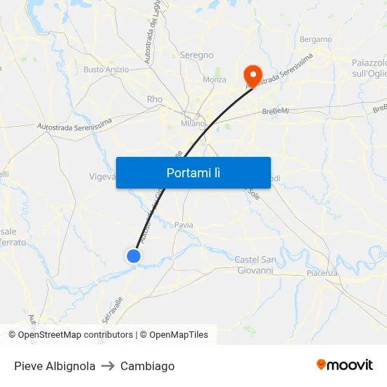Pieve Albignola to Cambiago map