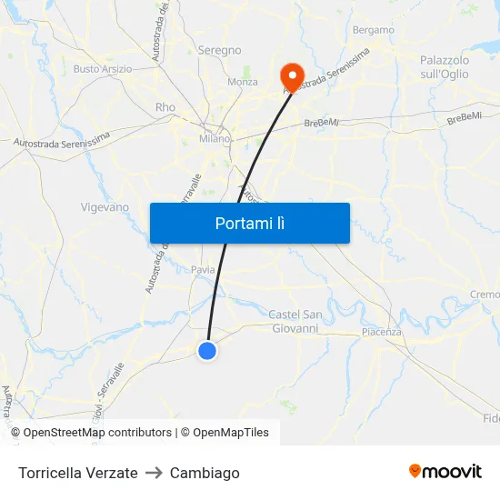 Torricella Verzate to Cambiago map