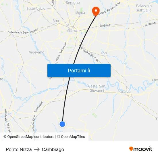 Ponte Nizza to Cambiago map