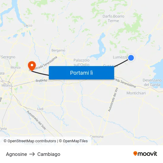 Agnosine to Cambiago map