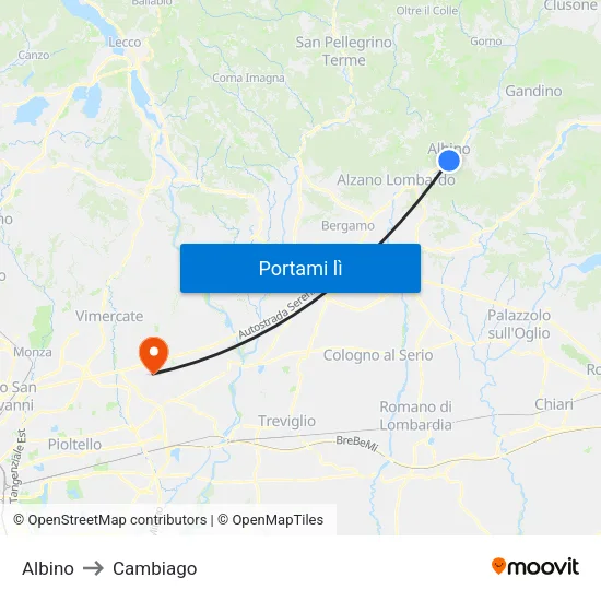 Albino to Cambiago map