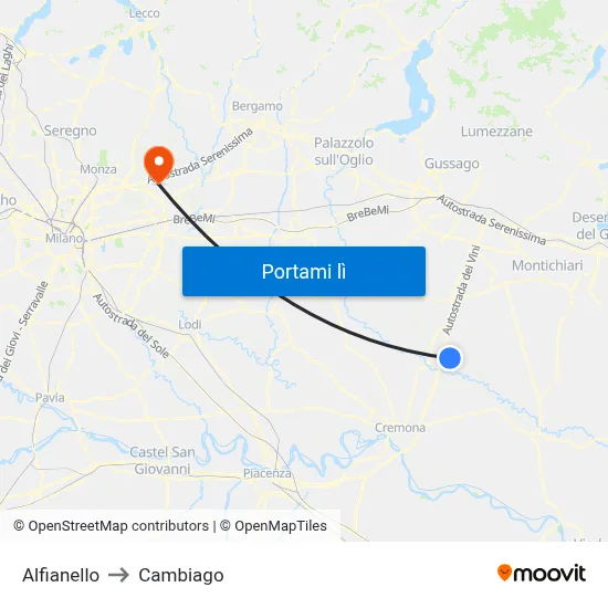 Alfianello to Cambiago map