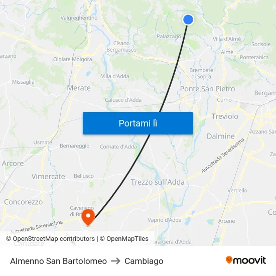 Almenno San Bartolomeo to Cambiago map