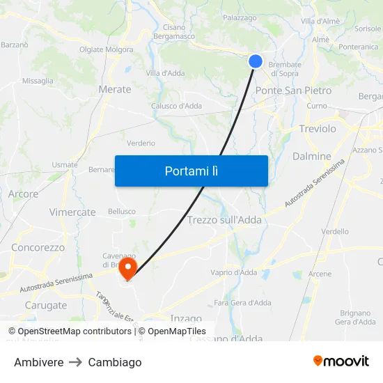 Ambivere to Cambiago map