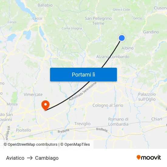Aviatico to Cambiago map