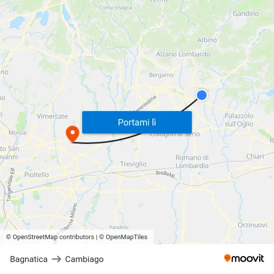 Bagnatica to Cambiago map