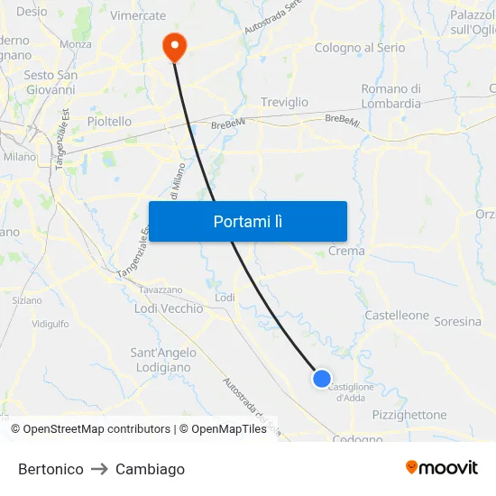 Bertonico to Cambiago map