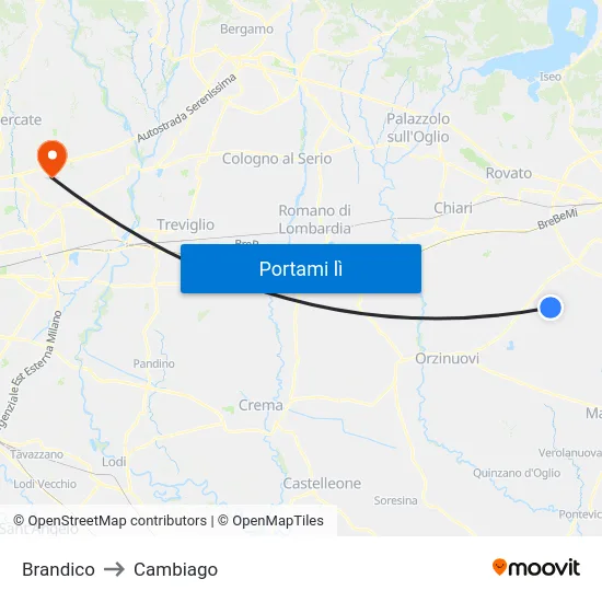 Brandico to Cambiago map