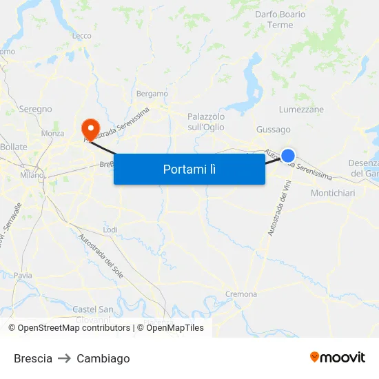 Brescia to Cambiago map